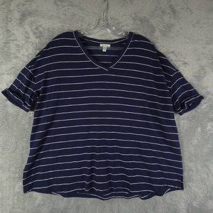 Susina Womens‎ T-Shirt Black White Stripe Drop Shoulder V Neck Round Hem XS New